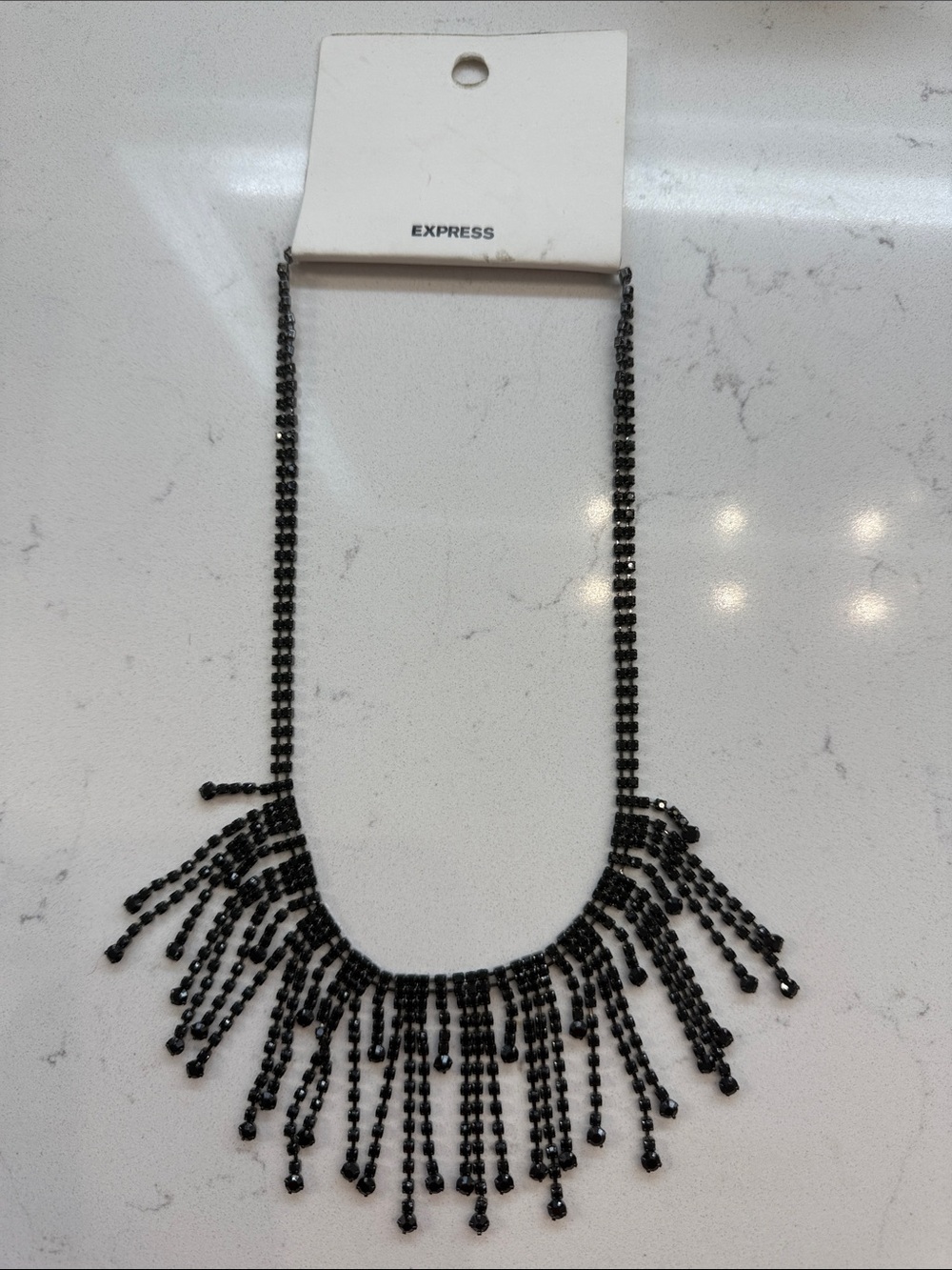 Express Black Fringe Crystal Statement Necklace